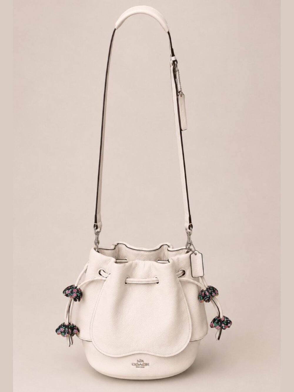 Coach Blossom Petal Bucket Bag Chalk Pebble Leather Floral Limited Edition w/ Du - Picture 5 of 14